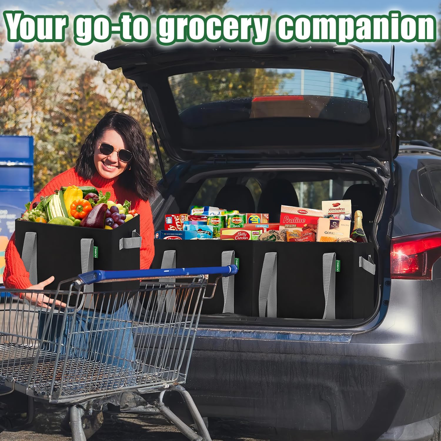 Box-Shaped Heavy-Duty Grocery Totes, 3 Pack, Stands Upright