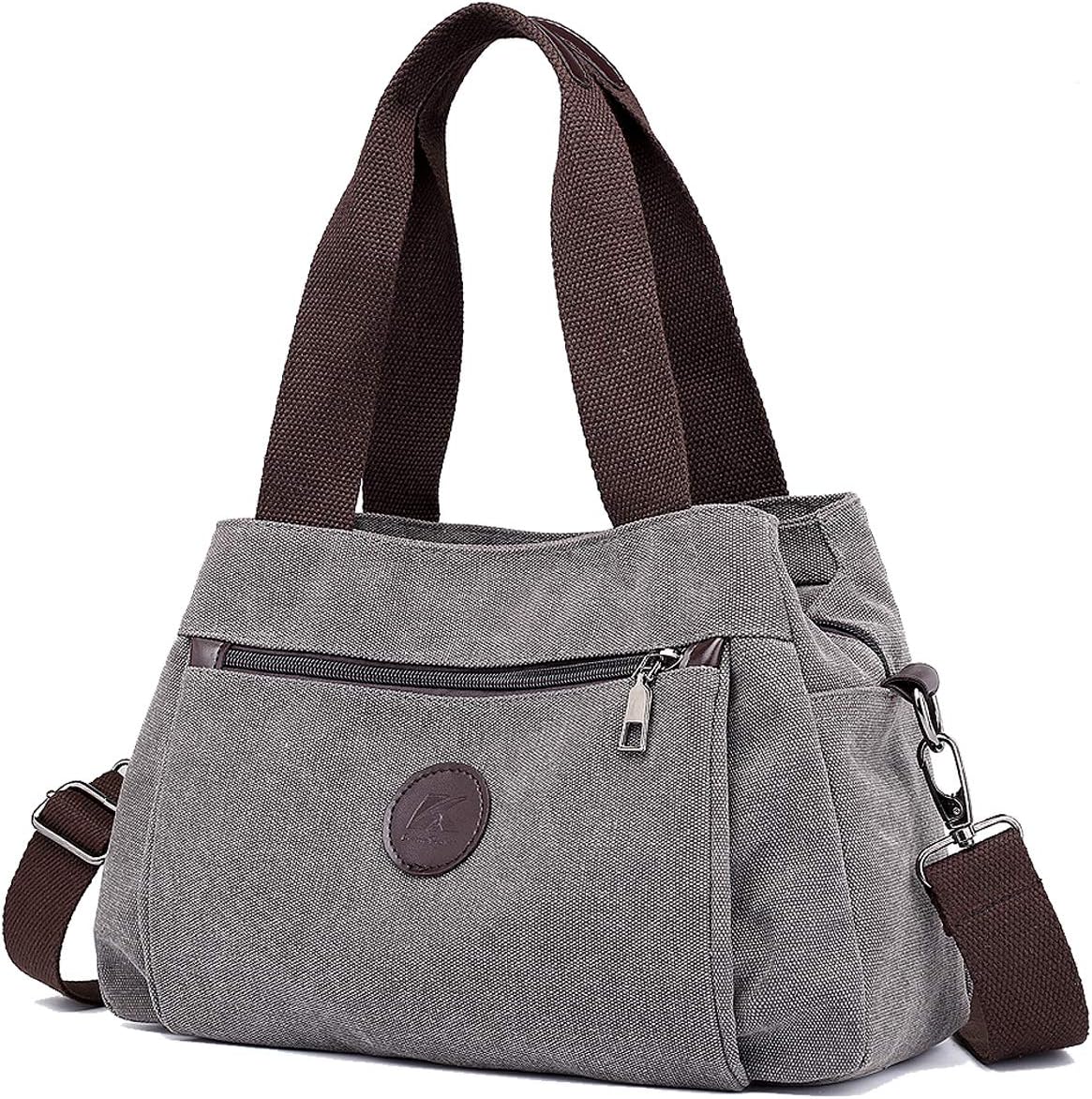 Canvas Hobo Crossbody Bag with Triple Zip Compartments