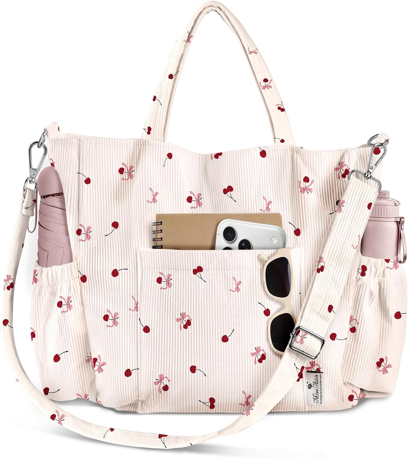 Corduroy Crossbody Tote with Multi-Pocket Storage