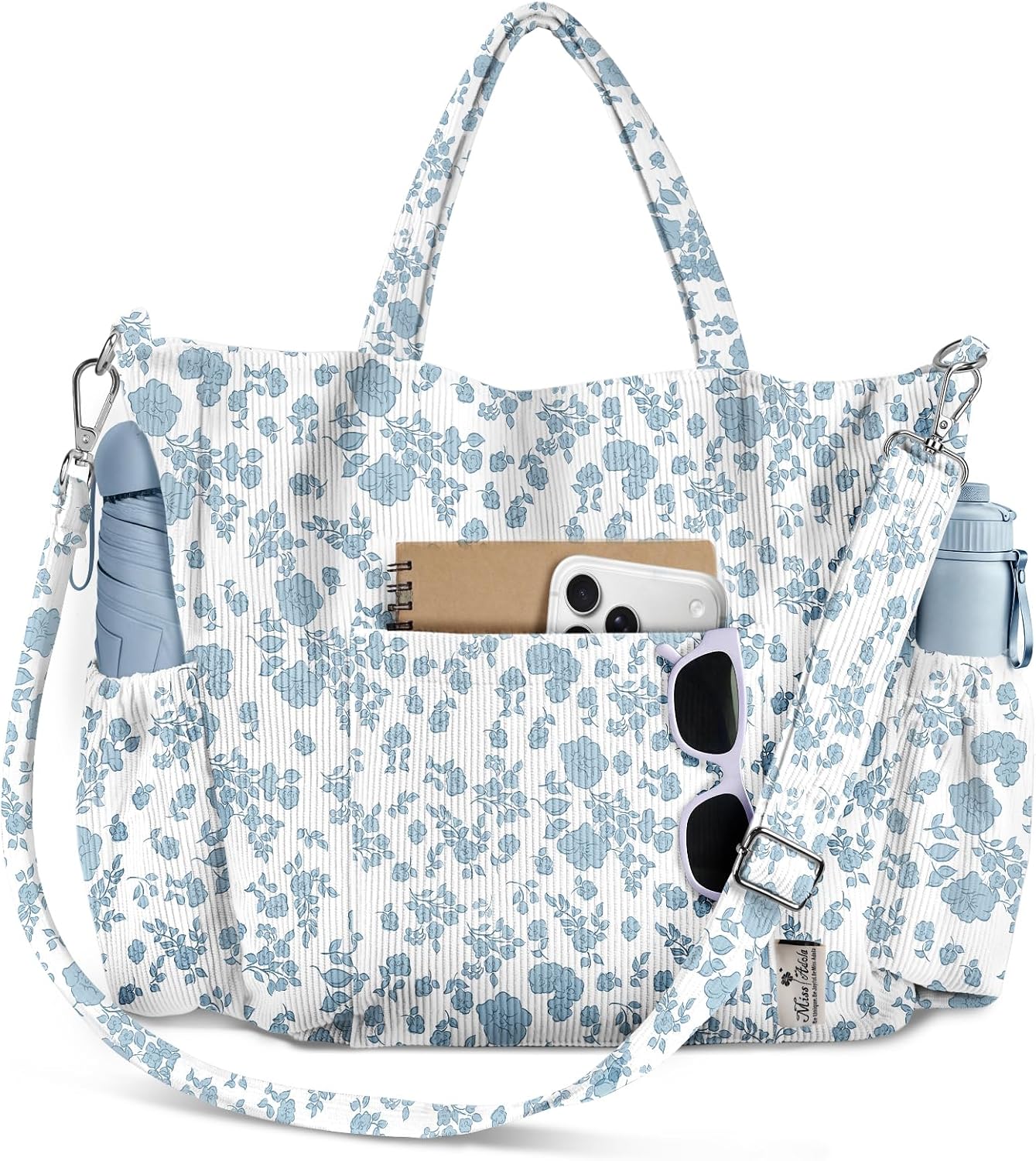 Corduroy Crossbody Tote with Multi-Pocket Storage