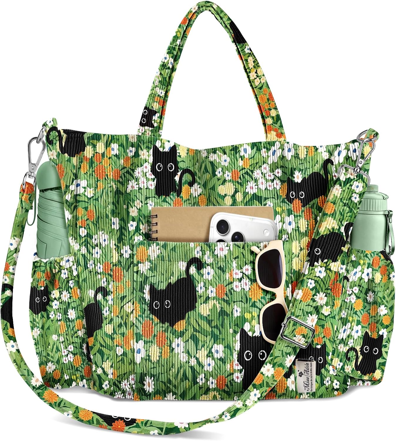 Corduroy Crossbody Tote with Multi-Pocket Storage