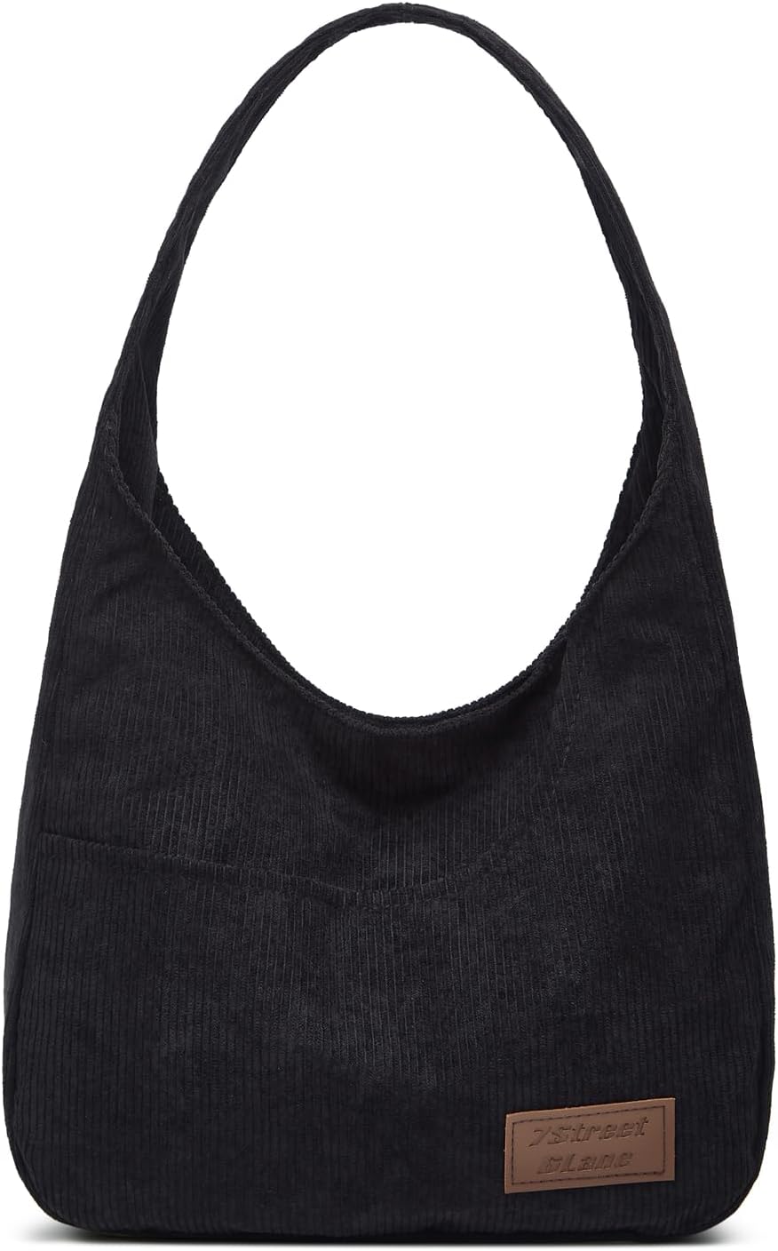 Corduroy Shoulder Tote with Multiple Pockets