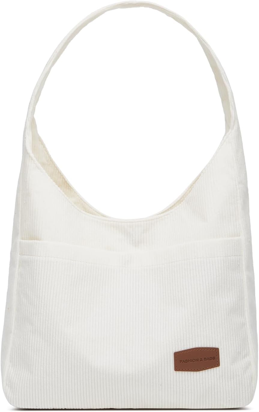 Corduroy Shoulder Tote with Multiple Pockets