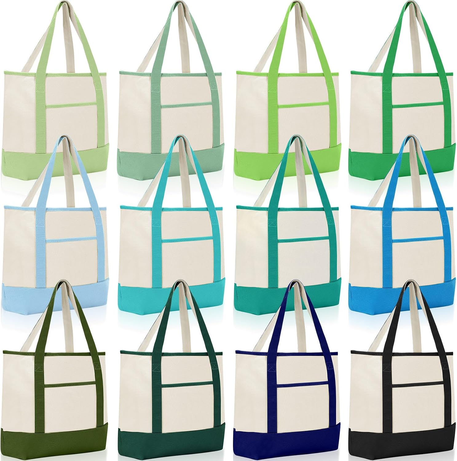Cotton Canvas Totes with Outer Pockets, 12 Pack
