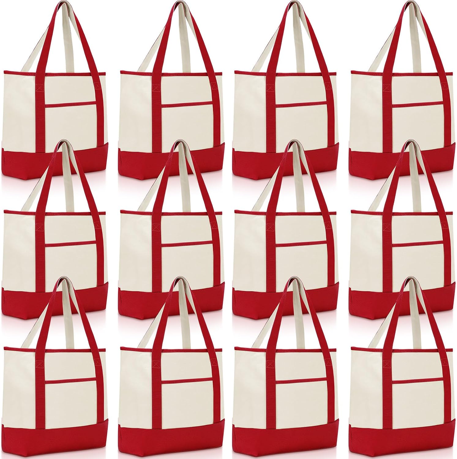 Cotton Canvas Totes with Outer Pockets, 12 Pack