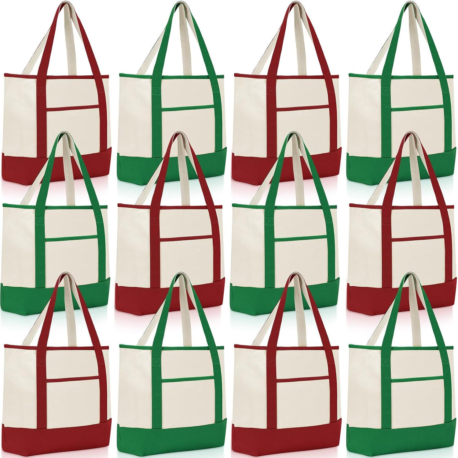Cotton Canvas Totes with Outer Pockets, 12 Pack