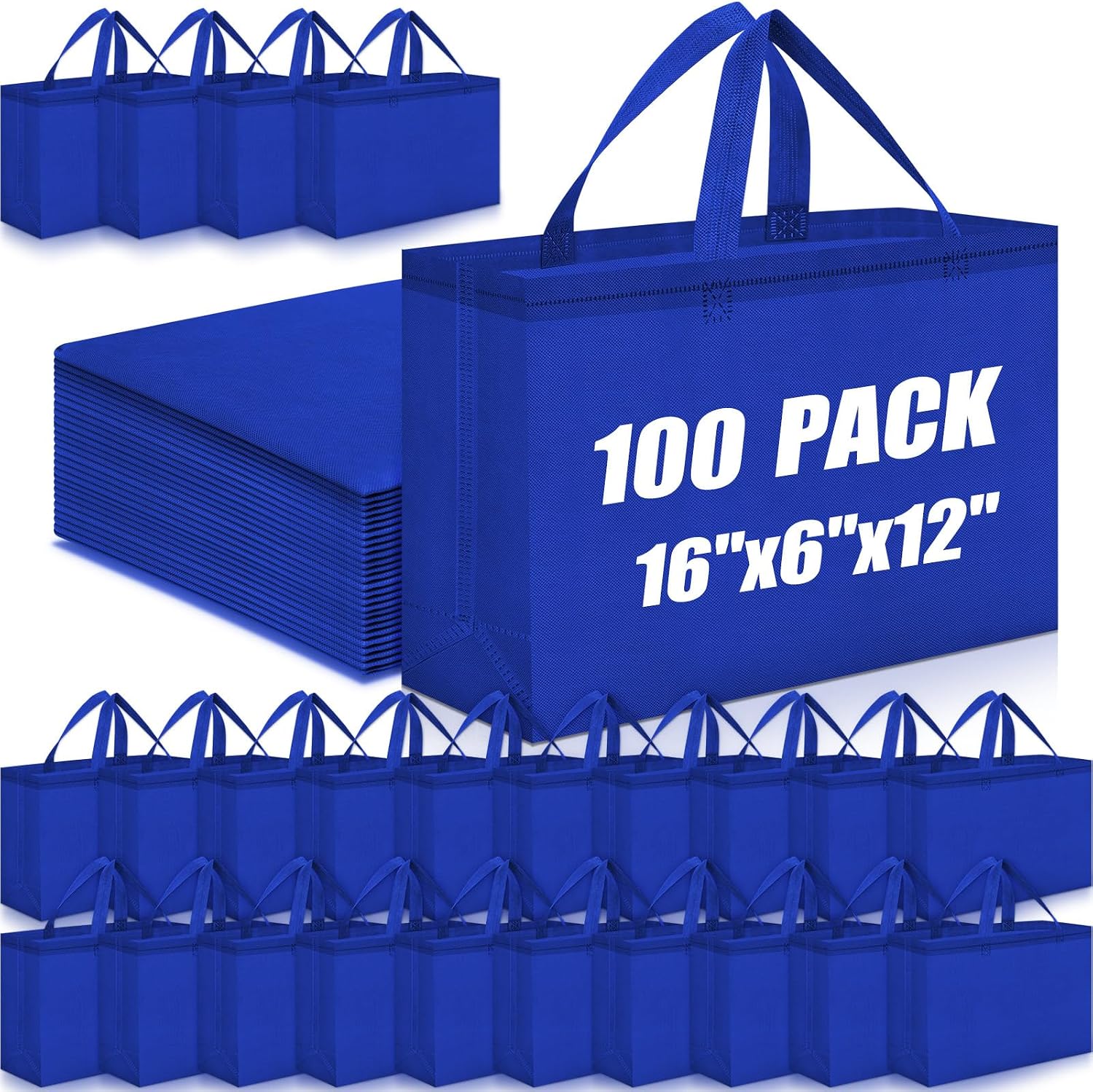 Foldable Non-Woven Grocery Tote, 16 x 6 x 12 Inch