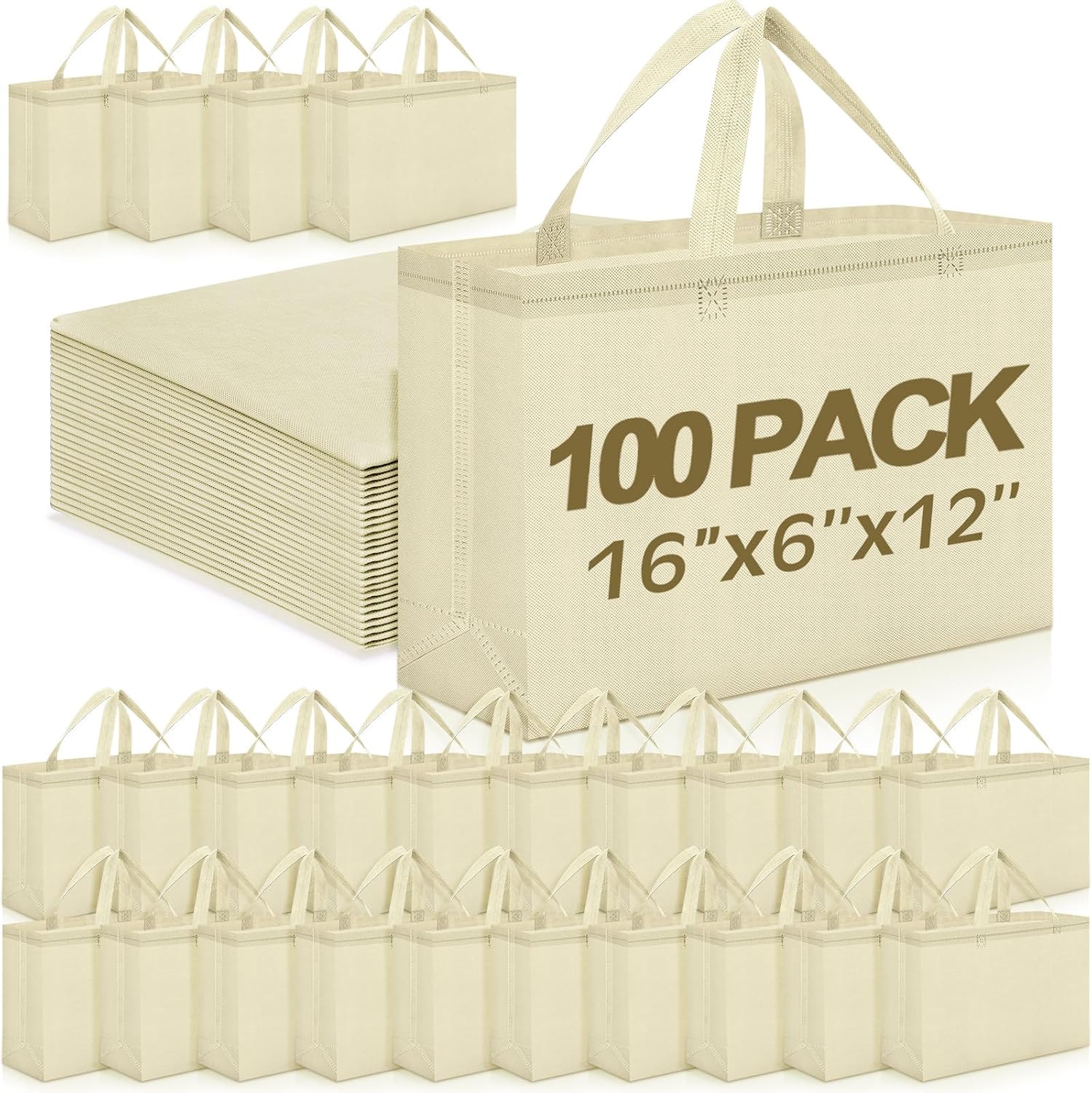 Foldable Non-Woven Grocery Tote, 16 x 6 x 12 Inch