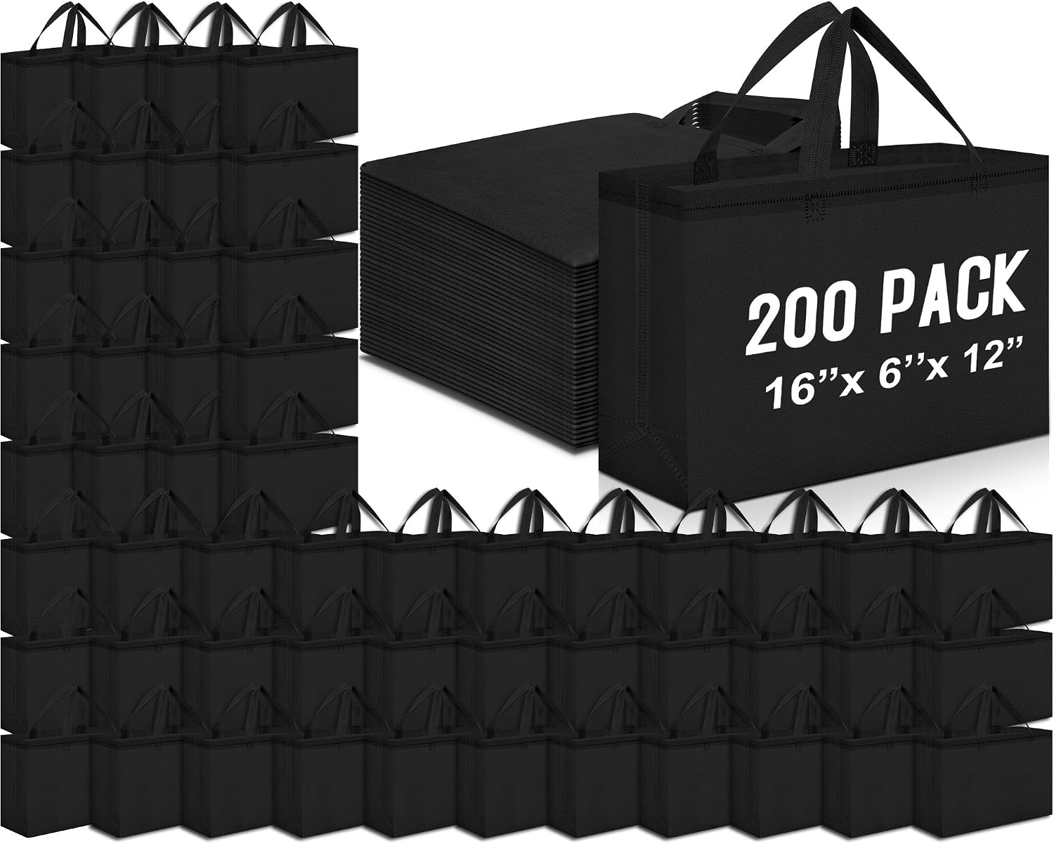 Foldable Non-Woven Grocery Tote, 16 x 6 x 12 Inch