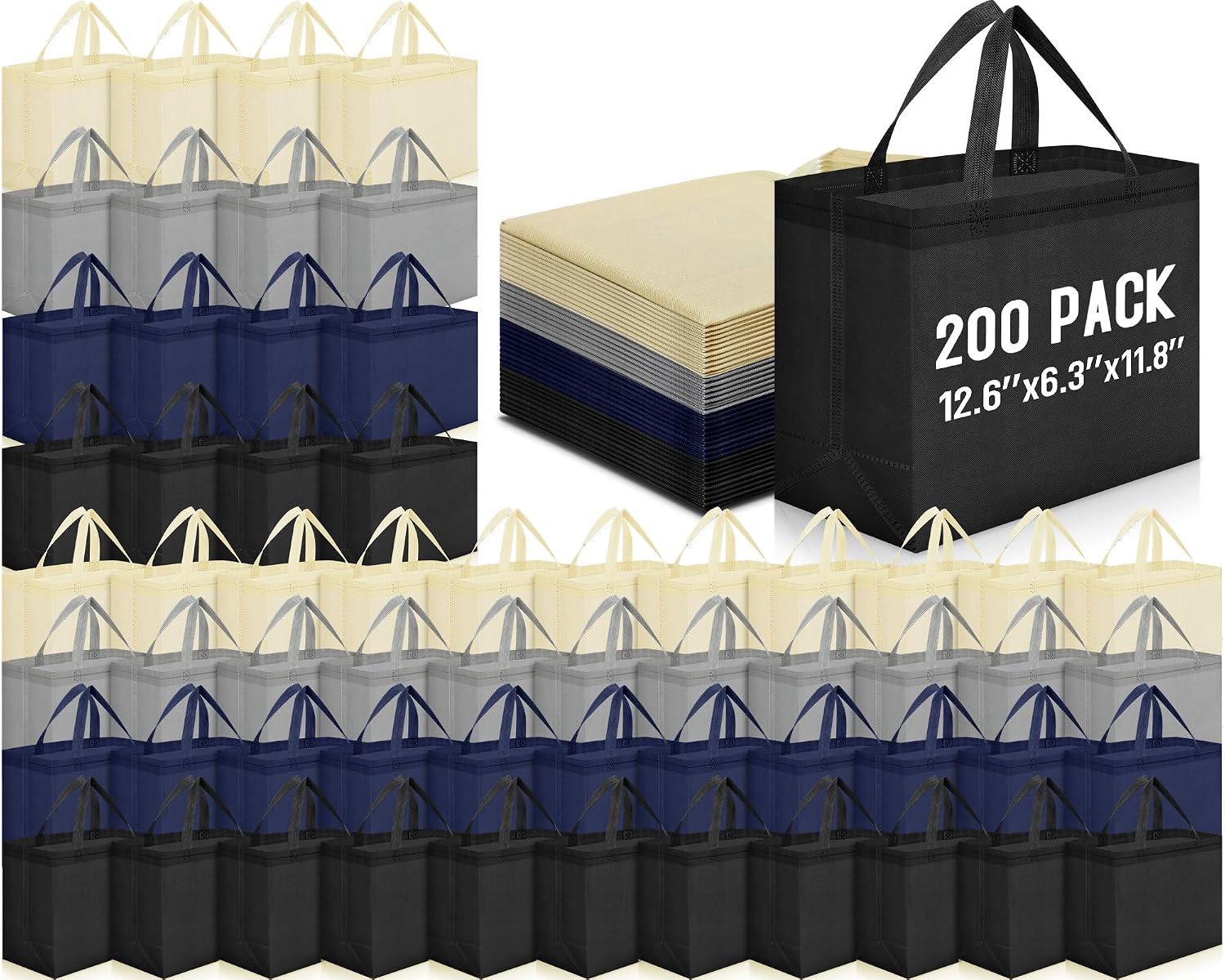 Non-Woven Grocery Totes in Bulk, 12.6 x 11.8 x 6.3 Inch