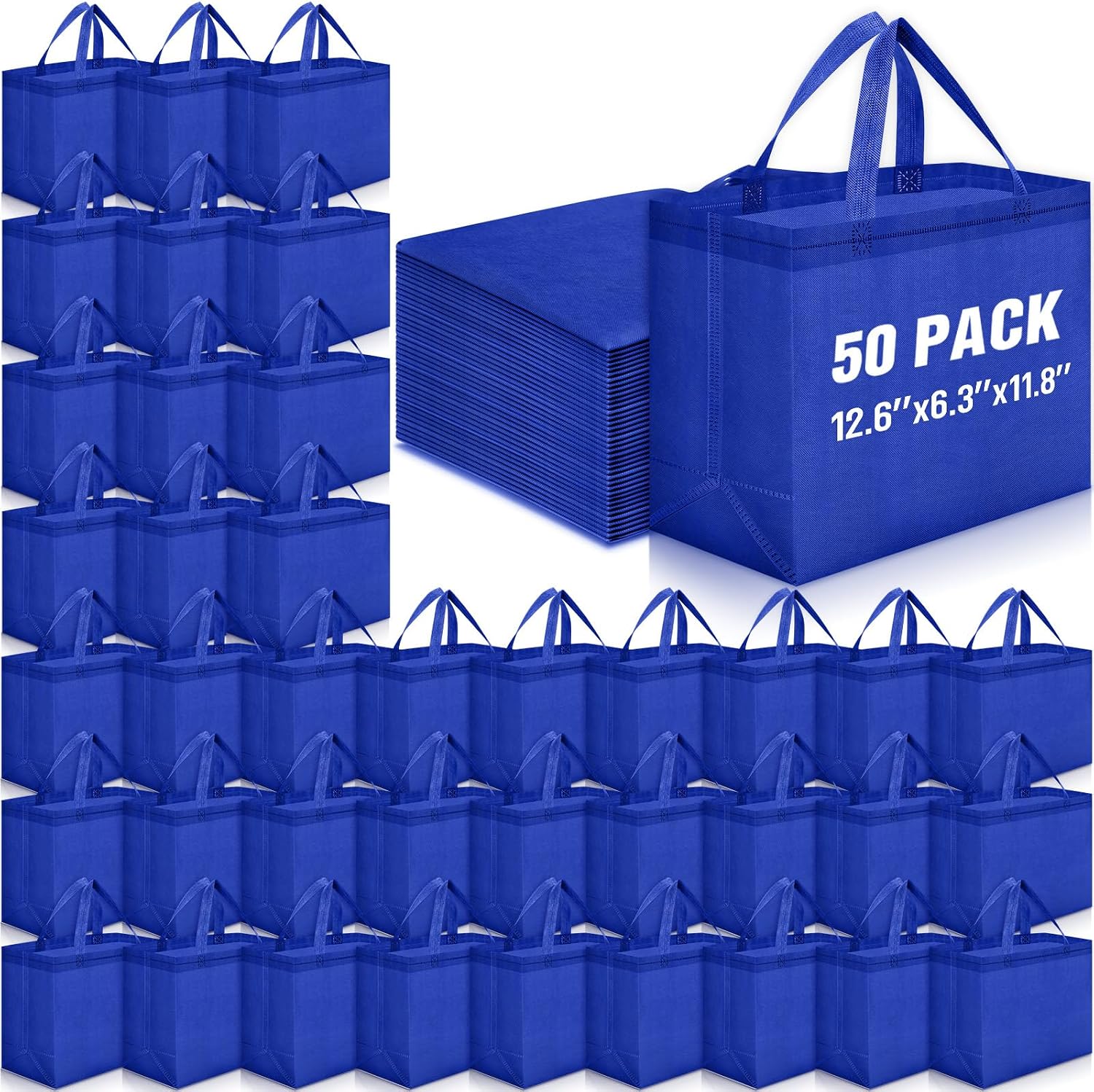 Non-Woven Grocery Totes in Bulk, 12.6 x 11.8 x 6.3 Inch