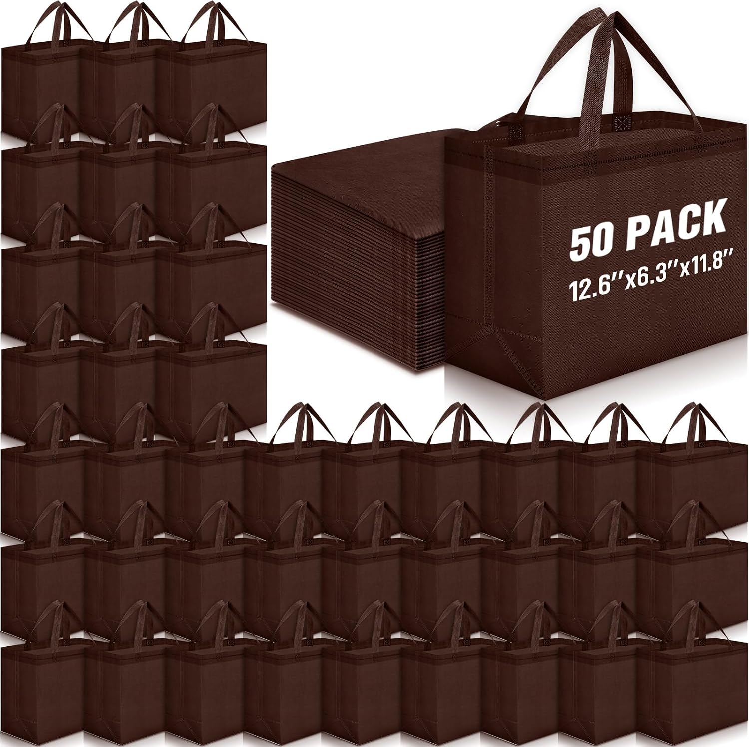 Non-Woven Grocery Totes in Bulk, 12.6 x 11.8 x 6.3 Inch