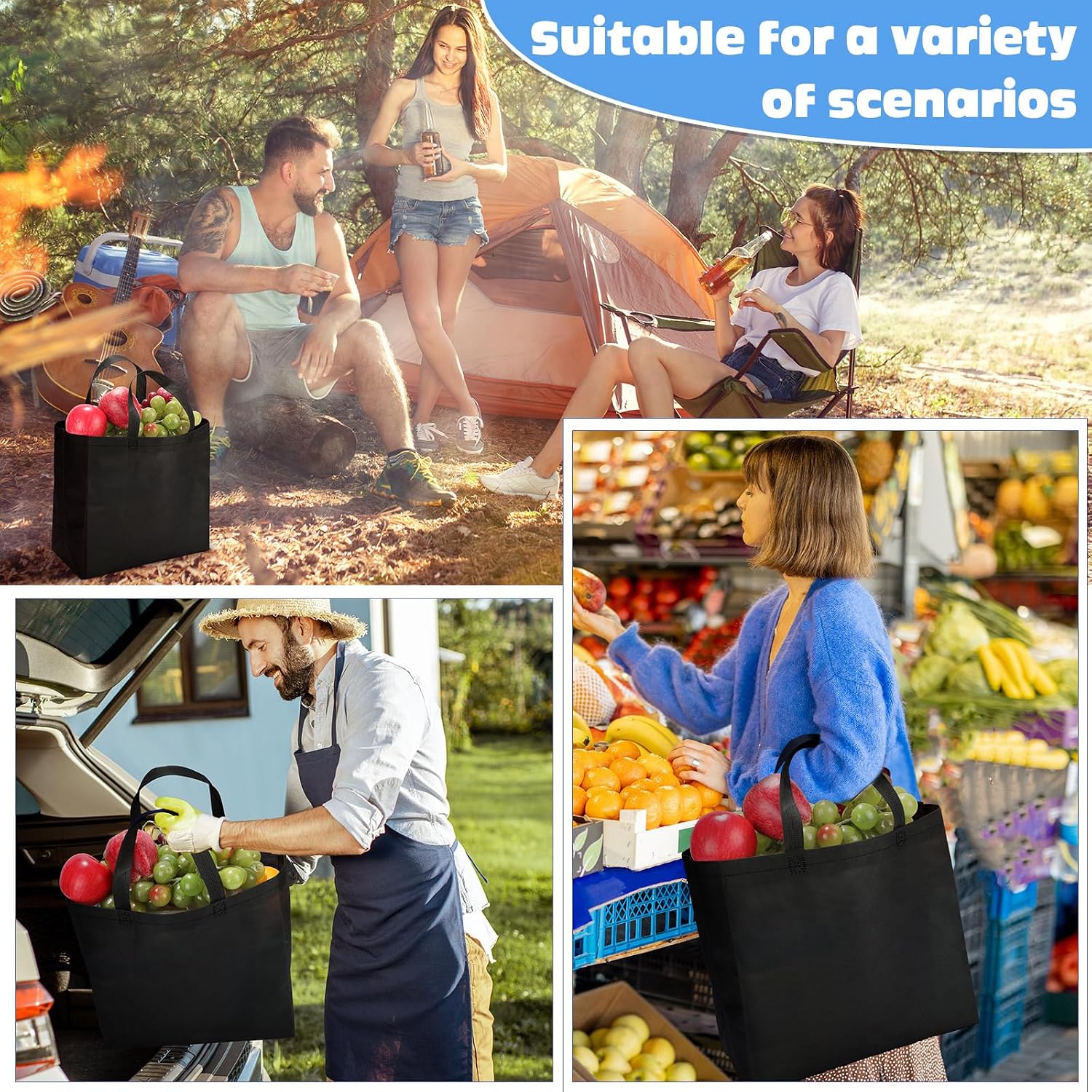 Non-Woven Grocery Totes in Bulk, 12.6 x 11.8 x 6.3 Inch