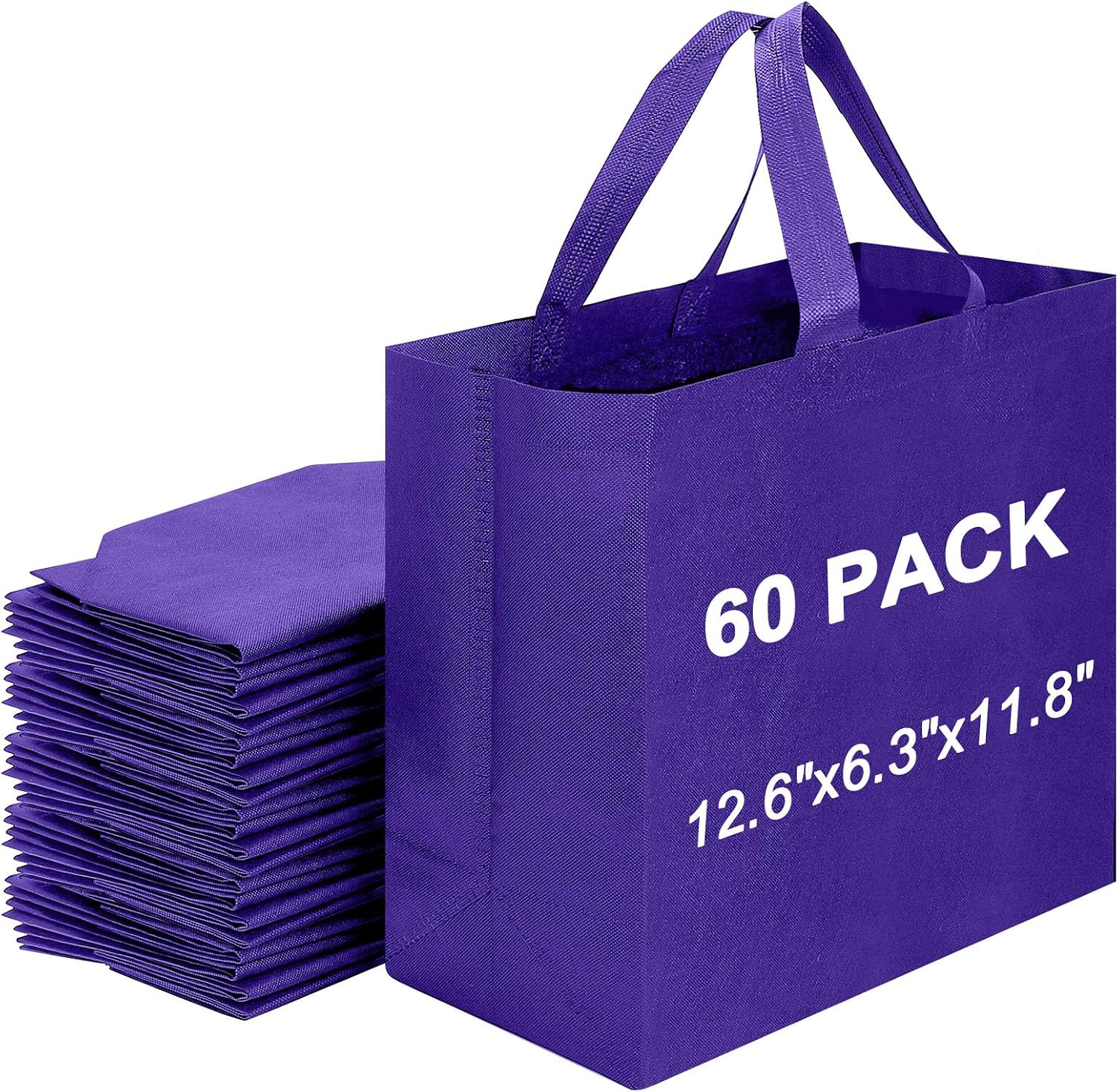 Non-Woven Grocery Totes with Reinforced Handles, 12.6 x 6.3 x 11.8 in