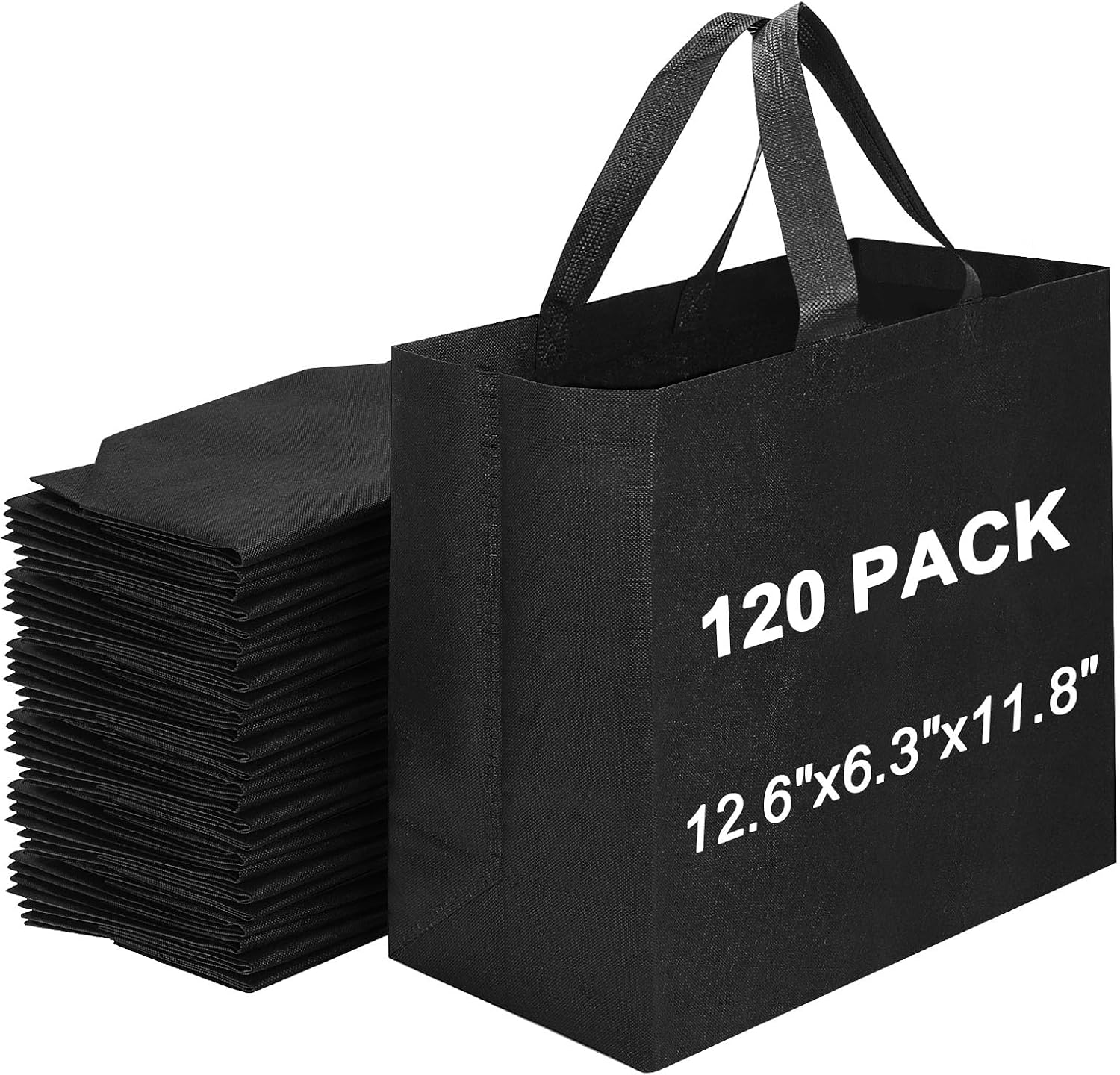 Non-Woven Grocery Totes with Reinforced Handles, 12.6 x 6.3 x 11.8 in