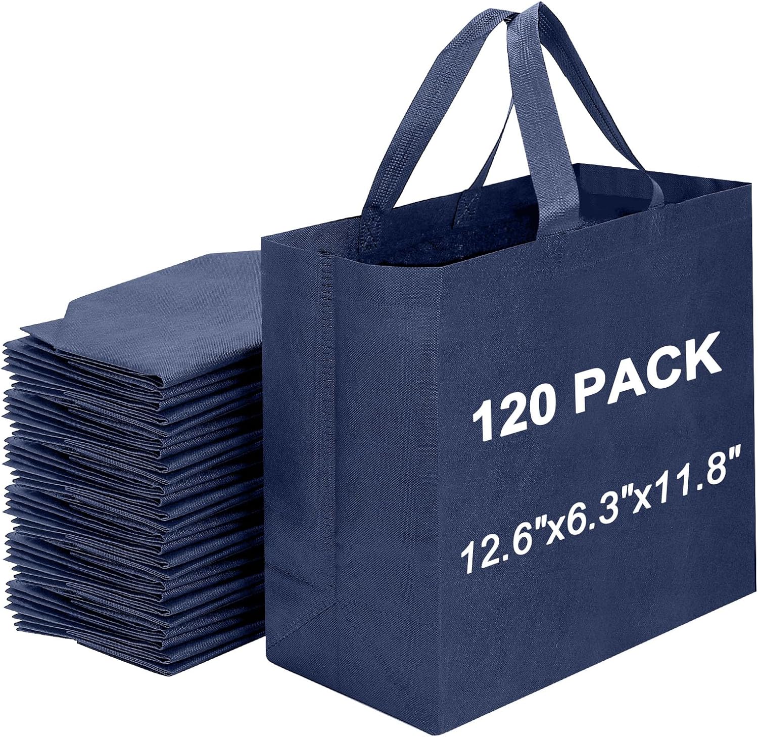 Non-Woven Grocery Totes with Reinforced Handles, 12.6 x 6.3 x 11.8 in