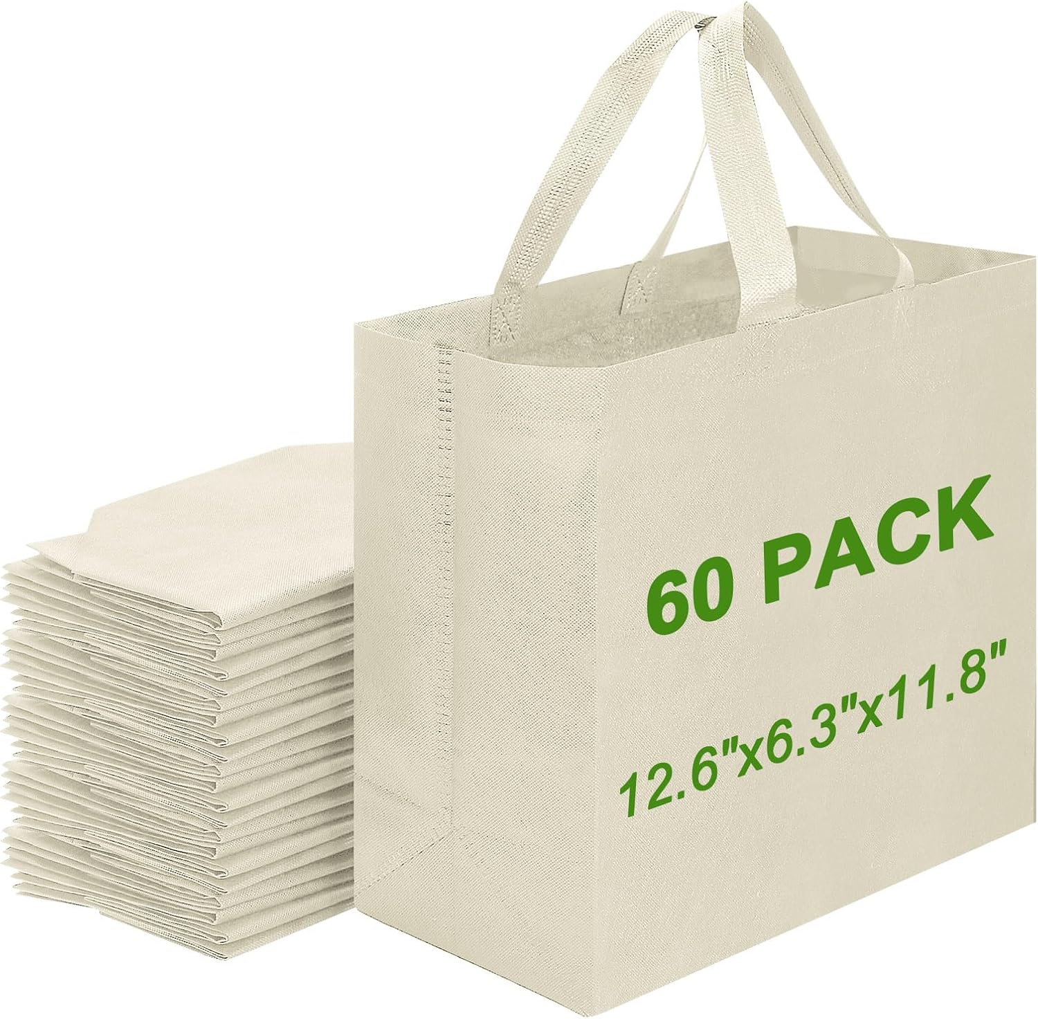 Non-Woven Grocery Totes with Reinforced Handles, 12.6 x 6.3 x 11.8 in