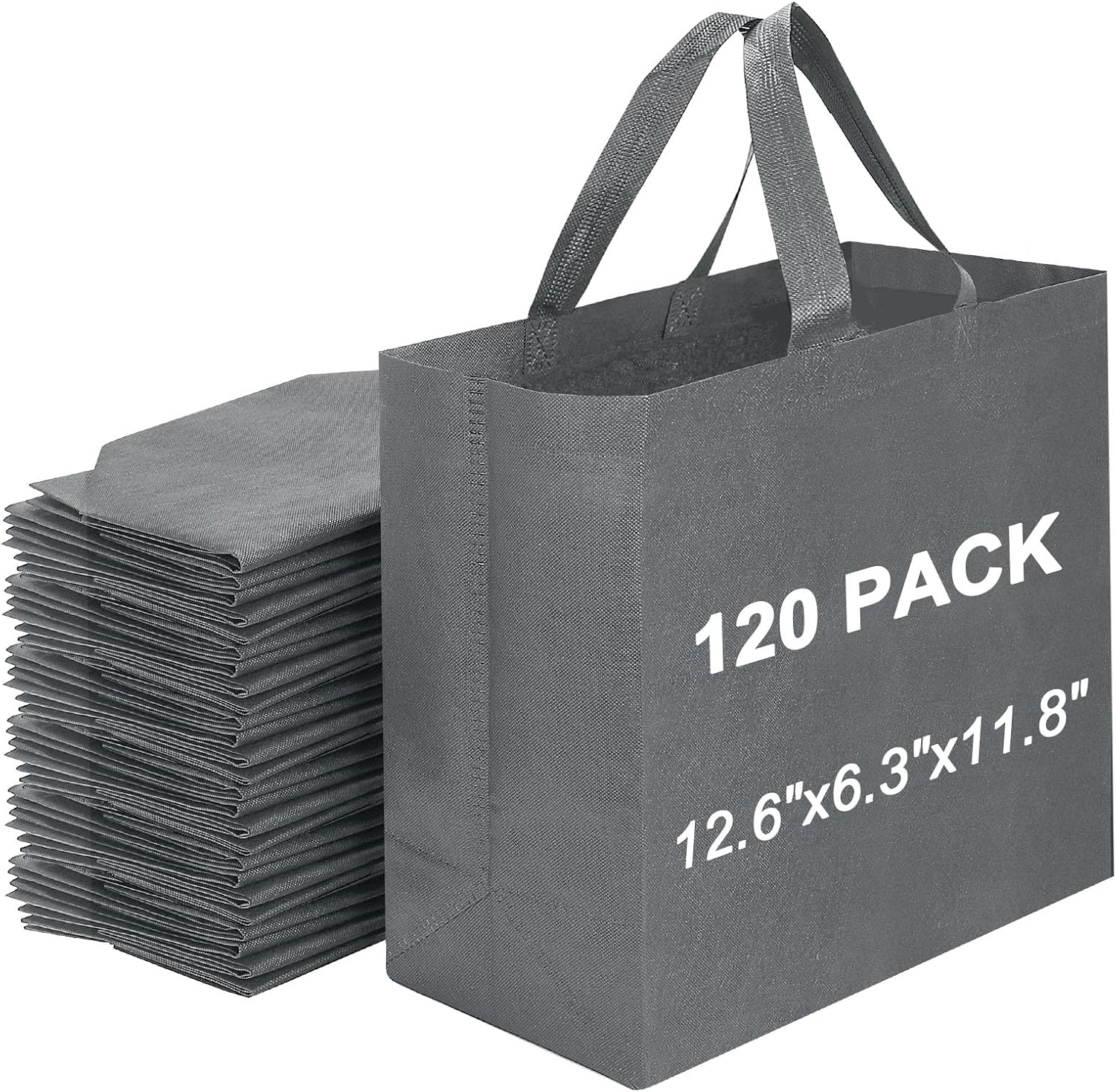 Non-Woven Grocery Totes with Reinforced Handles, 12.6 x 6.3 x 11.8 in