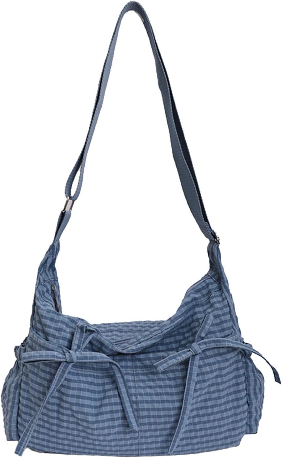 Plaid Crossbody Bag with Bow Detail and Zip Closure