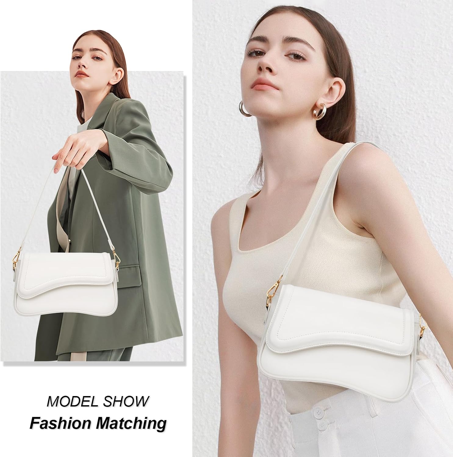 Small Hobo Shoulder Bag with Detachable Straps and Zip Closure
