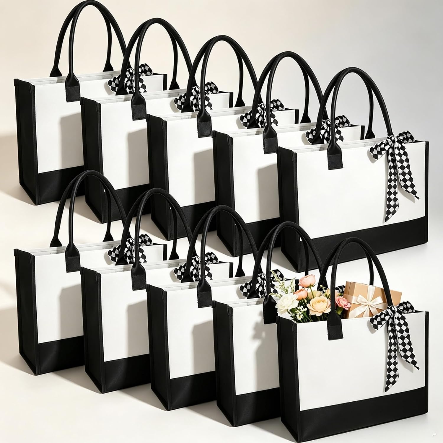 Waterproof Canvas Totes with Ribbon Handles, 15.35 x 6 x 12 Inch