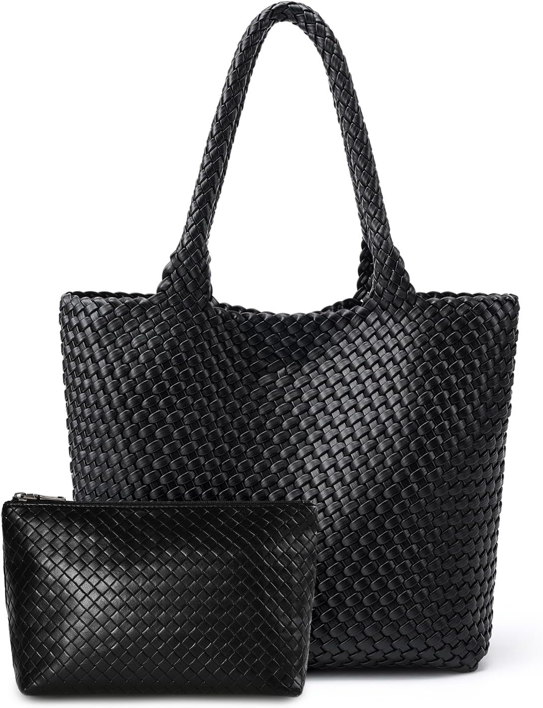 Woven Vegan Leather Tote Bag, Large