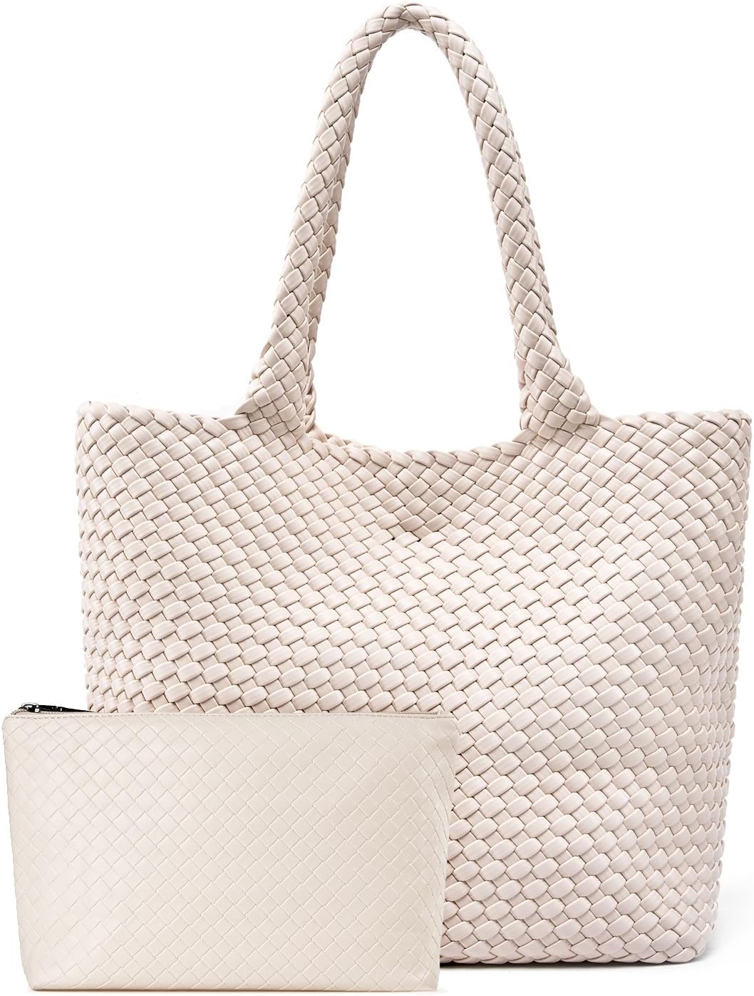 Woven Vegan Leather Tote Bag, Large